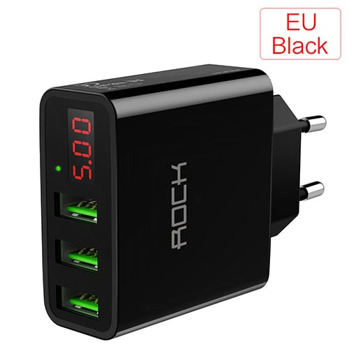 LED Display 3 USB Charger,  Universal Mobile Phone USB Charger Fast Charging Wall Charger