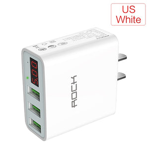 LED Display 3 USB Charger,  Universal Mobile Phone USB Charger Fast Charging Wall Charger