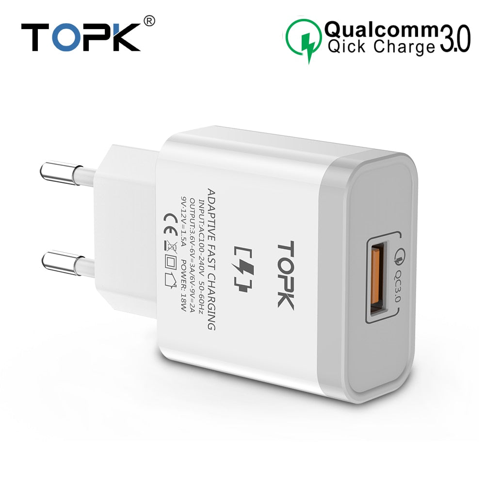 TOPK 18W Quick Charge 3.0 Fast Mobile Phone Charger  Adapter for iPhone Samsung Xiaomi Huawei