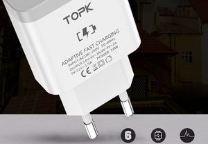 TOPK 18W Quick Charge 3.0 Fast Mobile Phone Charger  Adapter for iPhone Samsung Xiaomi Huawei