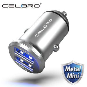 Mini Dual USB Car Charger Adapter 4.8A Metal Car-Charger Mobile Phone Car USB Charger Auto Charge 2 Port 24W