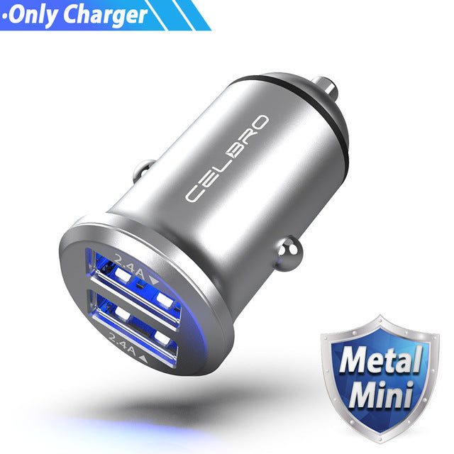 Mini Dual USB Car Charger Adapter 4.8A Metal Car-Charger Mobile Phone Car USB Charger Auto Charge 2 Port 24W