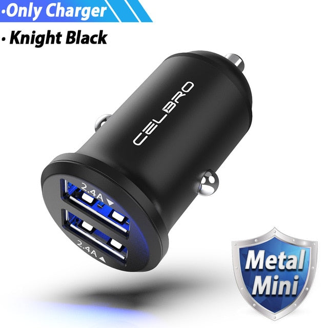 Mini Dual USB Car Charger Adapter 4.8A Metal Car-Charger Mobile Phone Car USB Charger Auto Charge 2 Port 24W